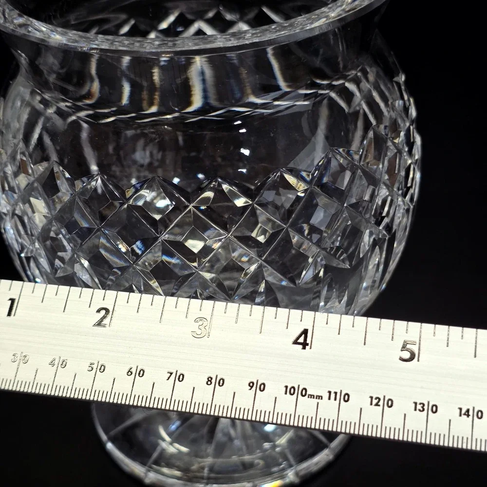 Vintage Cut Lead Crystal Pedestal Vase Compote Clear Diamond Pattern 7